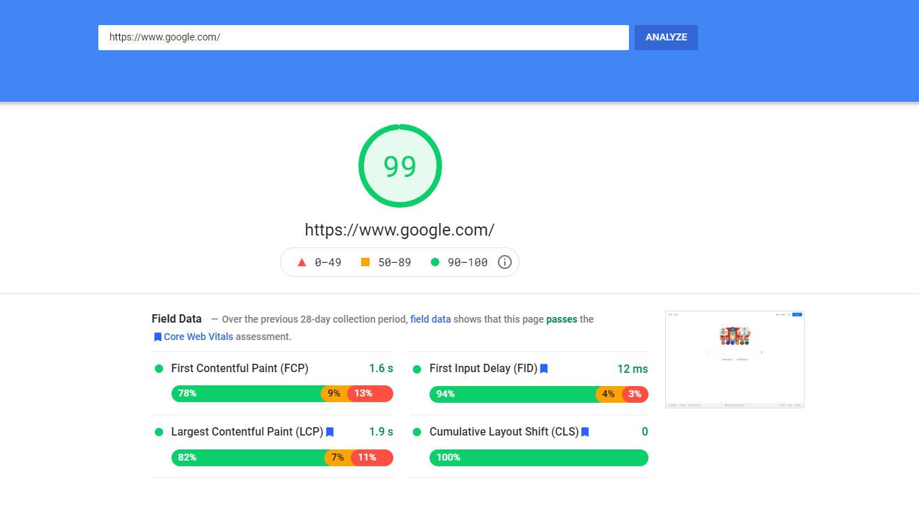Google page speed insight