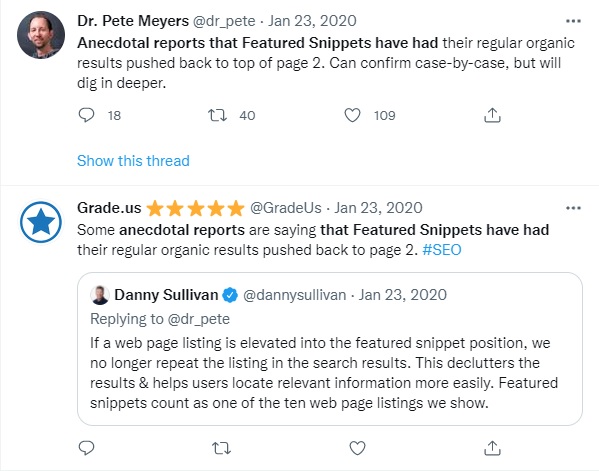 tweet on featured snippets