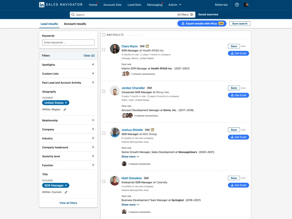 LinkedIn Sales Navigator Dashboard