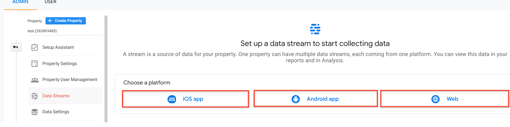 Setup data streaming