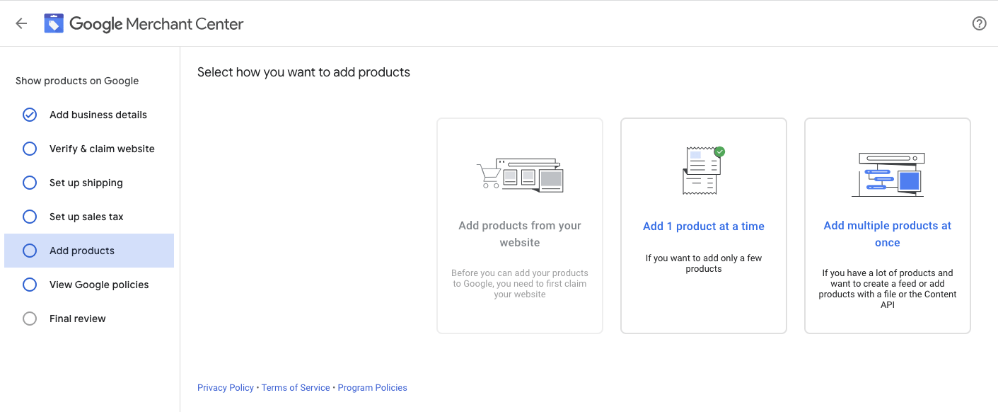 Google Merchant Center Add Product Lisitng