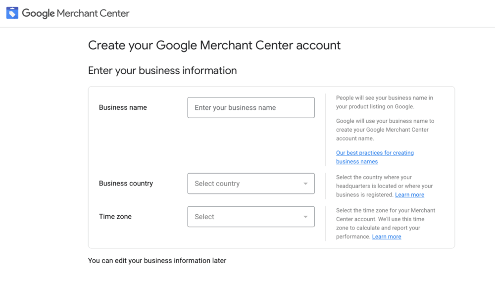 Google Merchant Center Account Setup